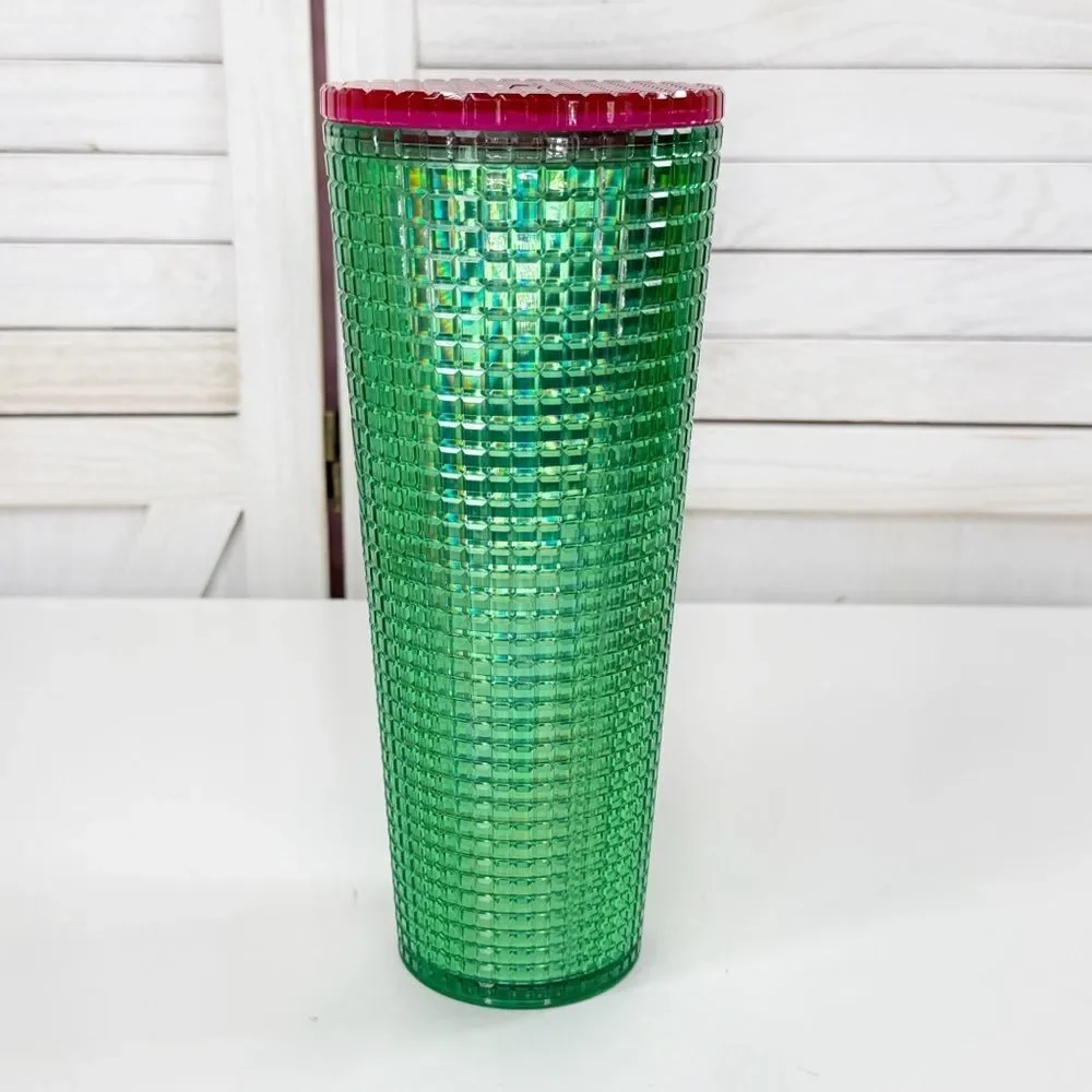 Starbucks 2023‎ Watermelon Grid Cut Acrylic Tumbler Cup Green Pink 24oz Venti